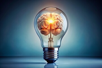 Bright Idea: Brain & Light Bulb Concept - Stock Photo