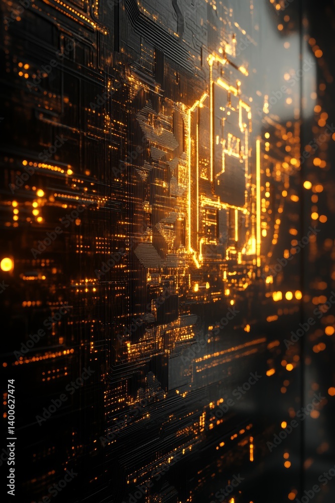 Poster futuristic circuitry with luminous lines and data flow - technology backdrop design , digital art.
