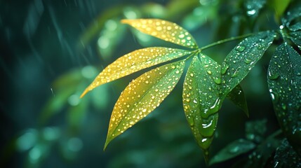 Obraz premium Morning Dew Clings to Green Grass as Rain Droplets Create a Fresh Atmosphere in the Soft Focus Background Generative AI