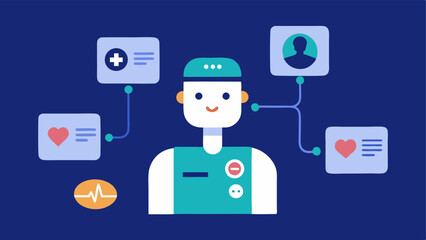 Health Monitoring An image showing a patient linking wearable health technology to a chatbot for realtime health monitoring with graphs displayed on the chatbot screen.