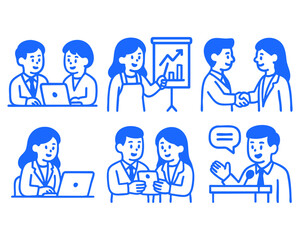 presentation scene doodle cartoon drawing vector illustration set

