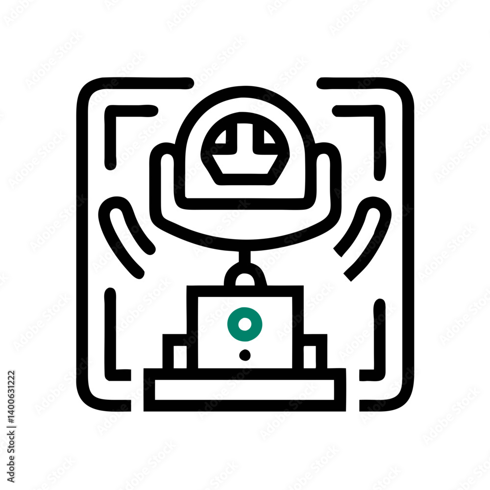 Poster facial recognition security system icon with camera and scanning symbol representing technology