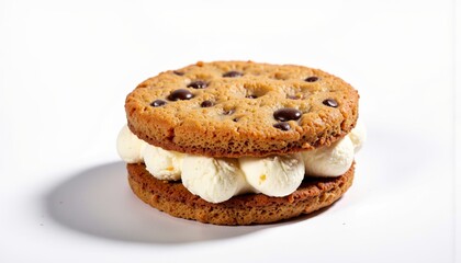 Delicious chocolate chip cookie ice cream sandwich on white background  