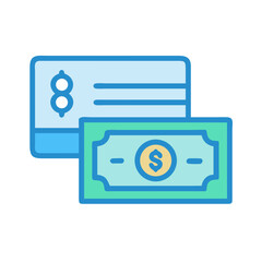 Credit Card and Bills with Dollar Symbol Icon Design