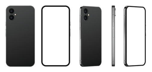 Realistic smartphone mockup. Mobile phone vector with isolated on white background. Device front view. 3D mobile phone with shadow. Realistic, high quality smart phone mockup for ui ux presentation.