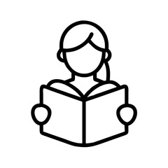 Woman reading book line art vector illustration for education and learning resources graphic design