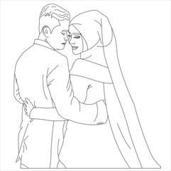 Elegant Muslim Wedding Couple Embracing in a Romantic Pose