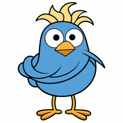 bird, cartoon, animal, illustration, vector, chicken, blue, character, twitter, cute, duck, fun, art, beak, wing, icon, feather, nature, robin, funny, isolated, happy, drawing, comic, hat