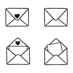 Minimalist Love Letter Envelope Line Art Icon – Black and White Romantic Mail Symbol