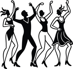 Dancing People Silhouettes Expressive Motion Line Art Collection