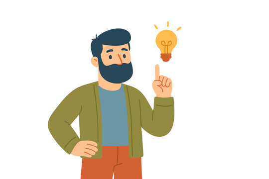 Man with Beard Having Creative Idea with Lightbulb