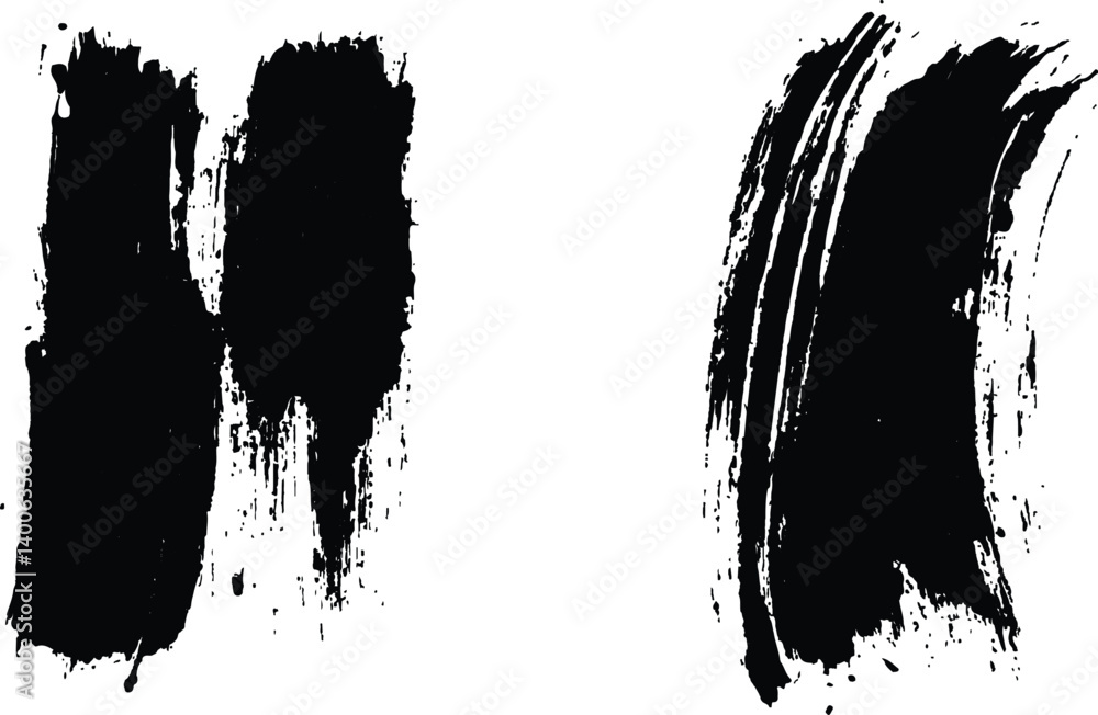 Poster isolated collection of abstract black paint splashes and brush stroke white background. collection o
