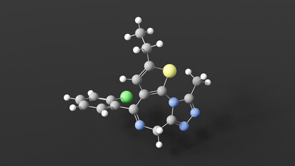 etizolam molecule 3d, molecular structure, ball and stick model, structural chemical formula anxiolytic agent