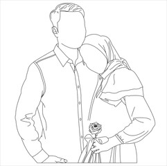 Couple Embracing with a Rose A Romantic Line Art Illustration