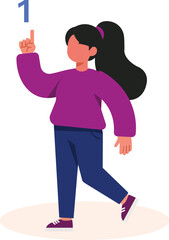 A young woman raising her hand to show the count number illustration.