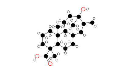steviol molecule, structural chemical formula, ball-and-stick model, isolated image e960