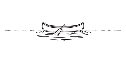 A canoe icon with paddles on a river coloring page for kids, outline vector