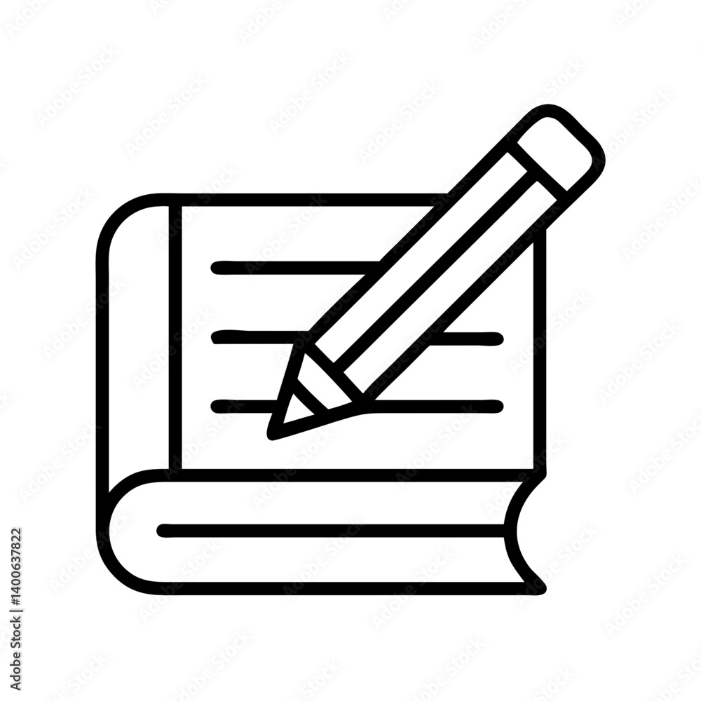 Poster illustration of writing in notebook with pencil for notes taking and journaling concept design