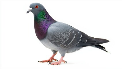 Obraz premium Close up of a pigeon against a white background.