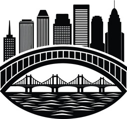 City Bridge Silhouette Vector | Urban, Architecture & Skyline Scene