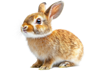 A high-resolution studio photograph full body shot of a Mini Rex rabbit are standing on a pure white background