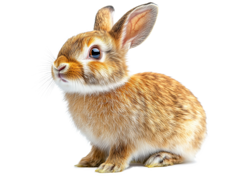 A high-resolution studio photograph full body shot of a Mini Rex rabbit are standing on a pure white background - Powered by Adobe