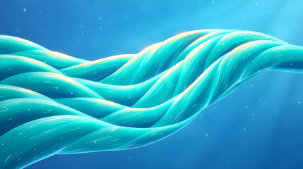 Abstract teal wavy strands flowing on a blue background