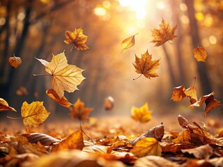 Obraz premium Autumn Leaves Falling, Dry Leaf Fall, Nature Photography, Golden Fall Foliage, Seasonal Background