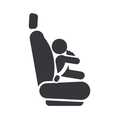 Isolated pictogram baby on car seat with seatbelt, symbolizing passanger seat for babies, child, kid, children