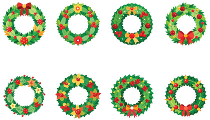 Set of Christmas  wreaths isolated on white background