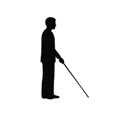 Blind Man Silhouette Using A Cane For Assistance And Navigation In Darkness