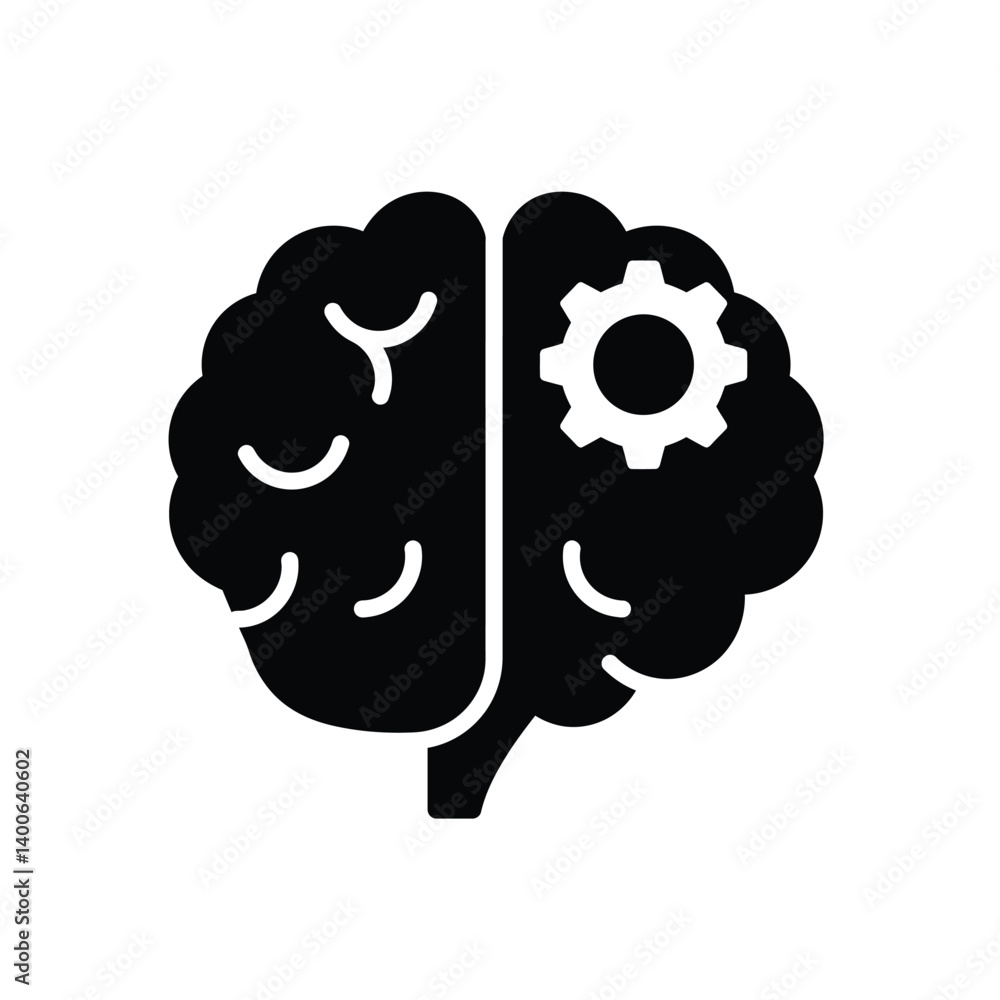 Poster artificial intelligence brain with gear symbolizes cognitive functionality and problem solving