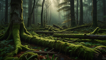 green forest in the morning