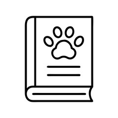 Dog care book with paw print outline vector illustration for pet lovers and animal guides
