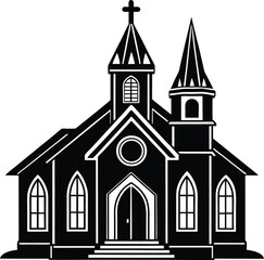Church Silhouette Black Vector | Religious, Historic & Architecture Scene