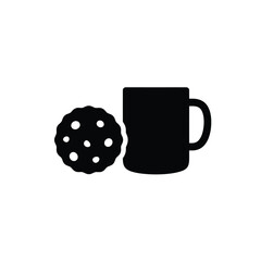 Black Cookie And Mug Icon For Tea Time Minimalist Design