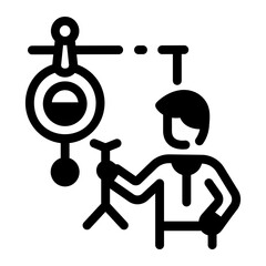 A character doing physics practical, line icon 

