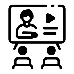Students learning from video lecture, line style icon 
