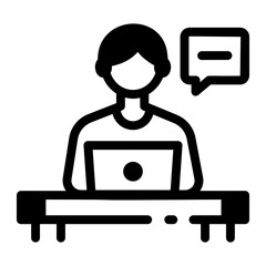 A character doing distance learning, line icon
