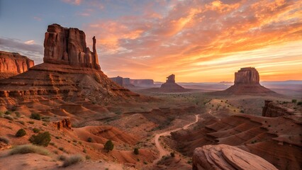 Beautiful sunrise view of Monument Valley on the border between Arizona and Utah, USA

