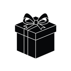 Isometric Gift Box With Ribbon Minimalist Black Silhouette Vector Icon Illustration