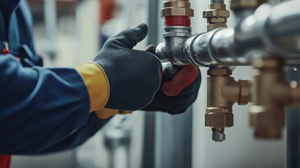 Plumber installing pipes in a commercial building. Featuring expertise and attention to detail