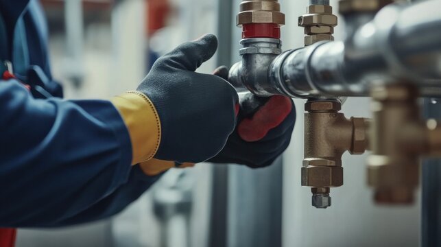 Plumber installing pipes in a commercial building. Featuring expertise and attention to detail