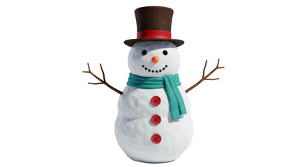 Isolated Cheerful Snowman with Scarf and Hat