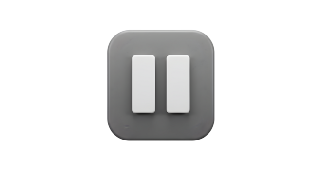 A gray square button with rounded edges displaying two white vertical bars on a transparent background