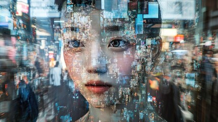 Digital Persona: A City's Reflection in a Young Woman's Face