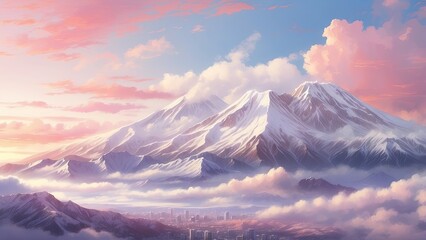 Showa Day Scenic Background Featuring Mount Fuji Amidst Clouds