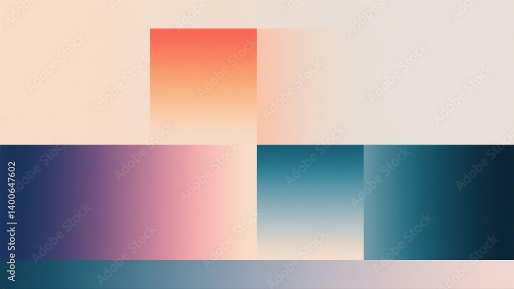 Poster abstract geometric color block composition with soft gradient transitions, minimalist matte backgrou