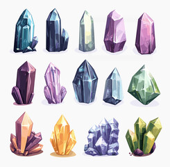 Crystals, stones on isolated background vector