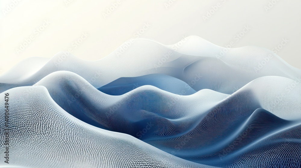 Poster serene undulating waves of gradient blue hues forming a textured landscape creating a calming effect